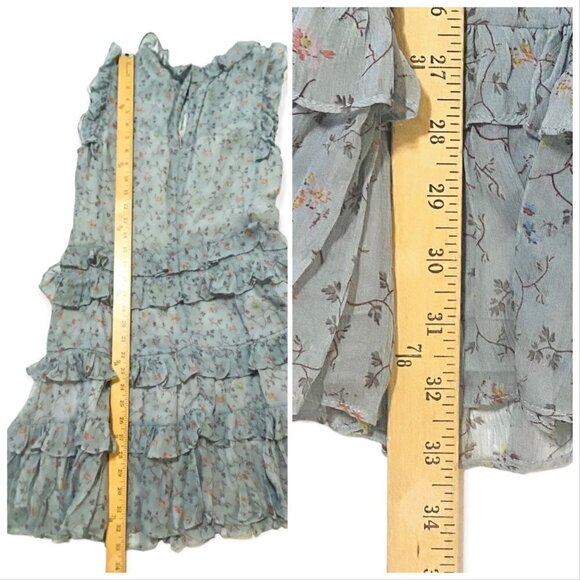 Rebecca Taylor Ruffle Trimmed Floral Vine Silk Mini Dress, in Mint, Size 4, NWT - Picture 13 of 15